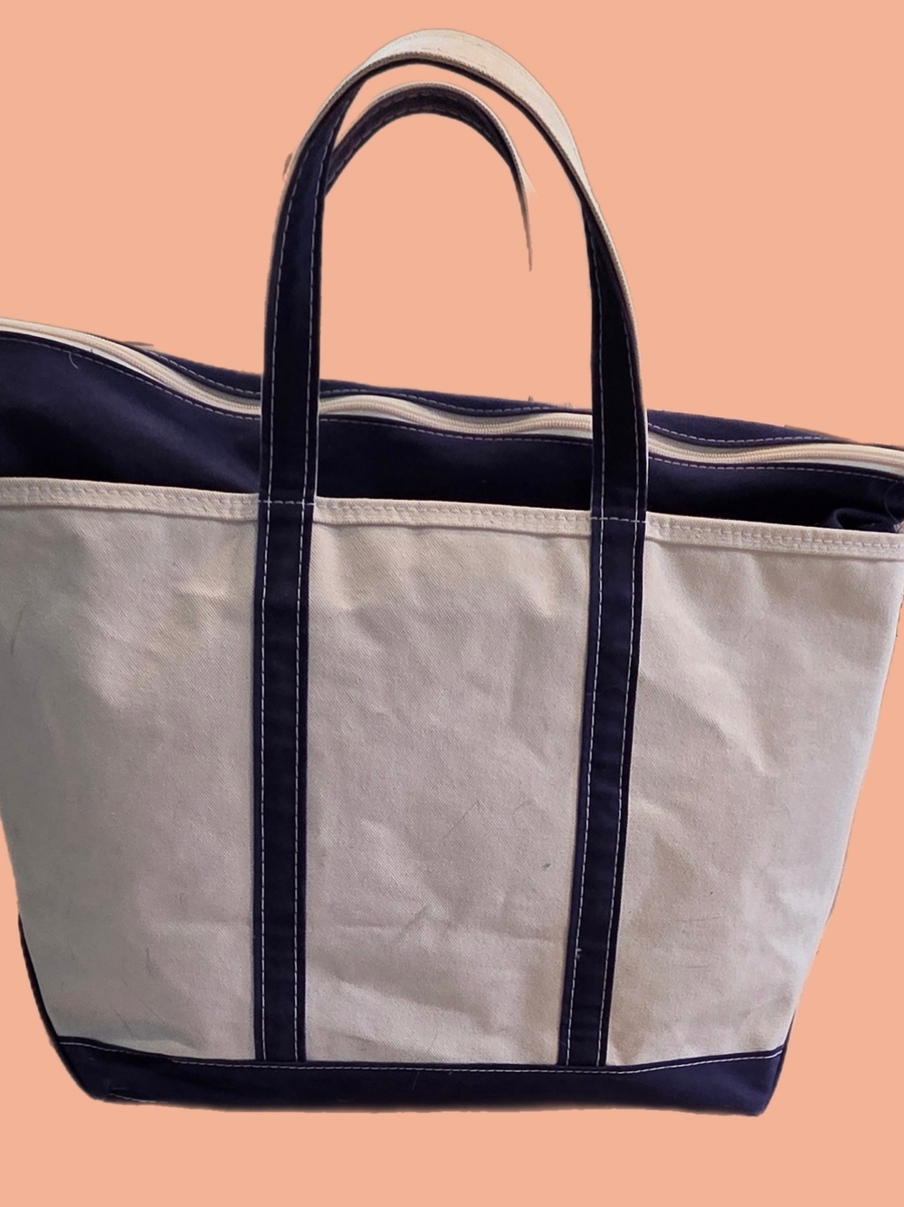 L.L. Bean Two-Tone Canvas Tote With Navy Trim